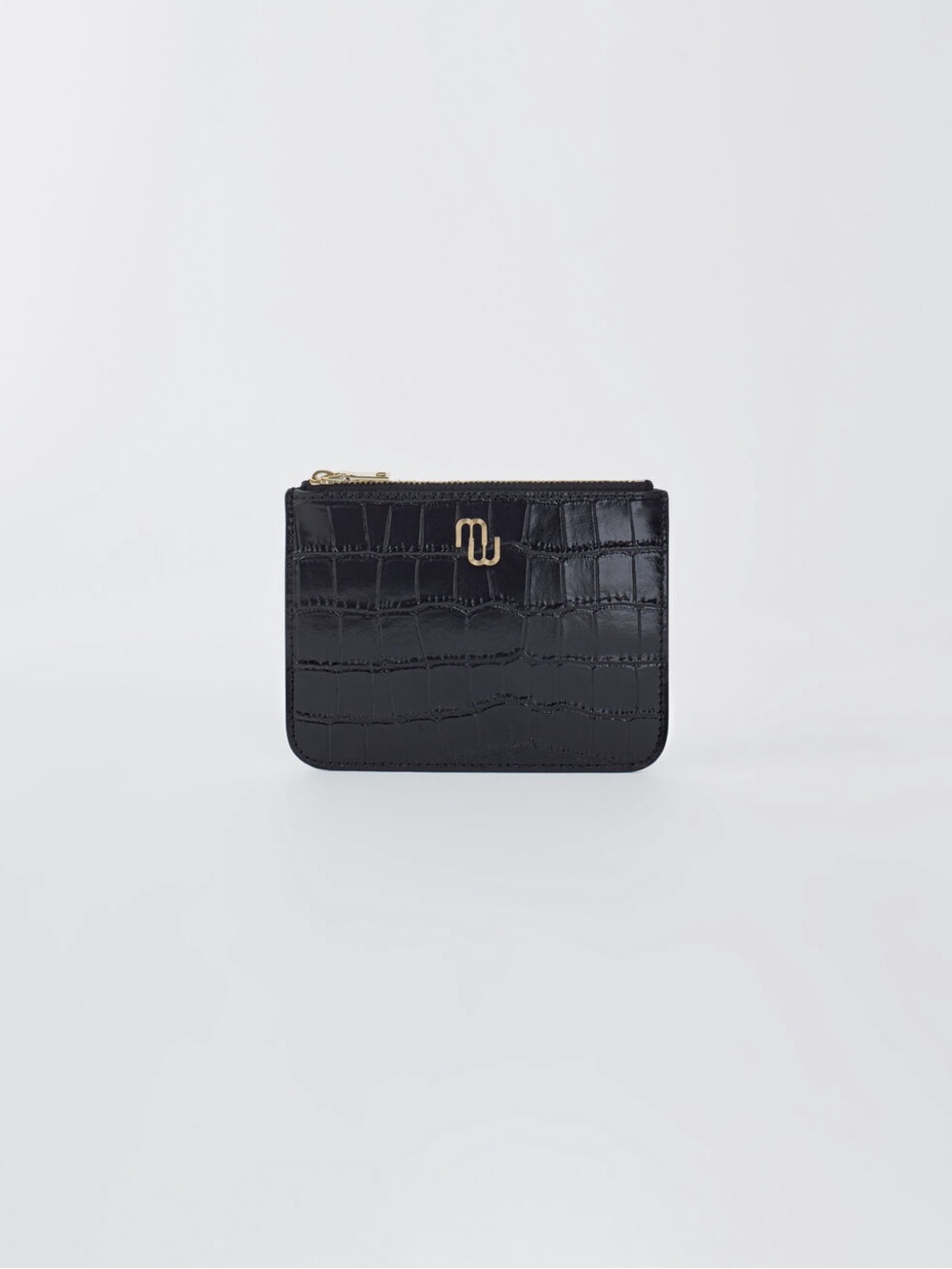 Maje Black Croc-Embossed Leather Compact Wallet/Card Holder/Coin Purse
